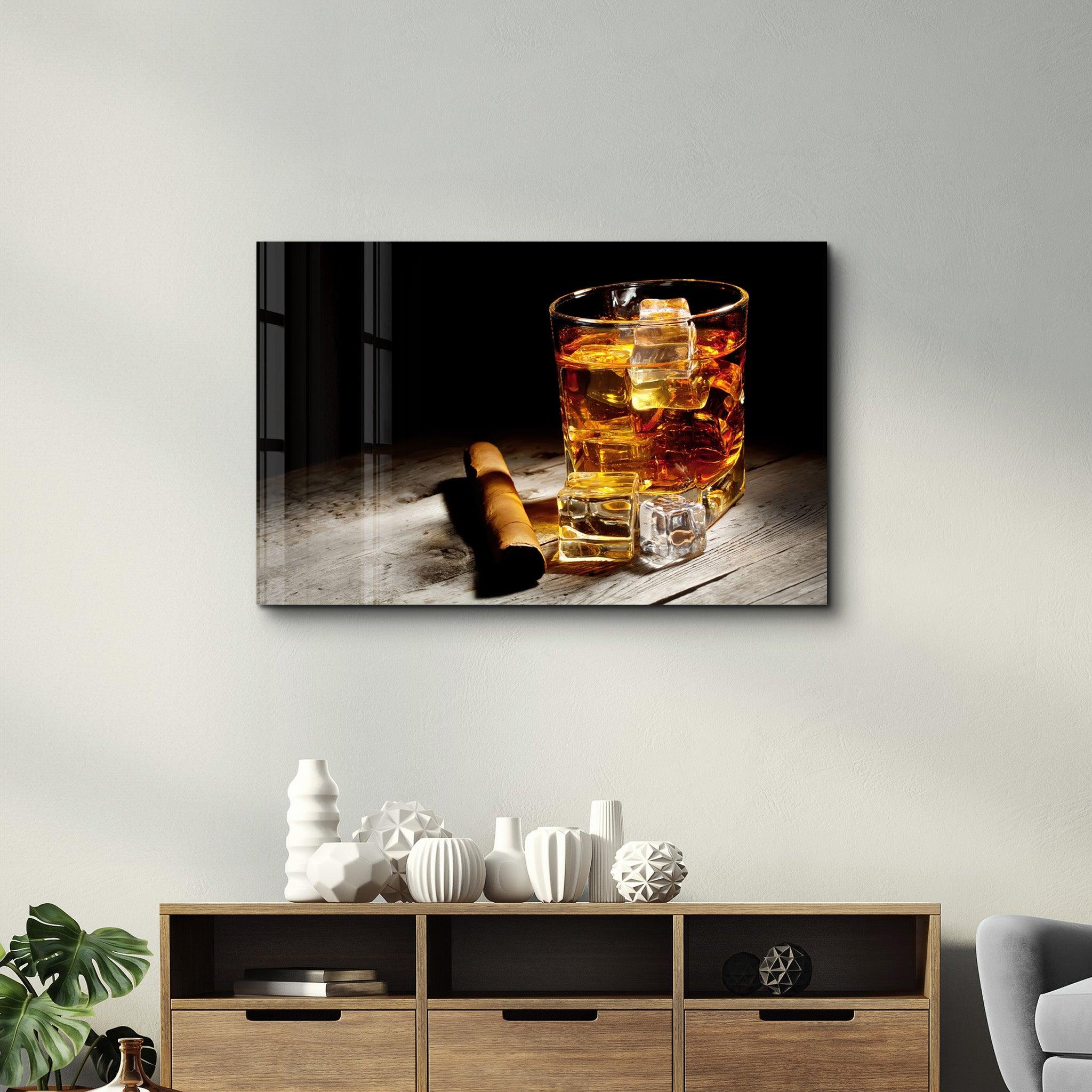 Cigar, Whiskey, Ice | Glass Wall Art - Artdesigna