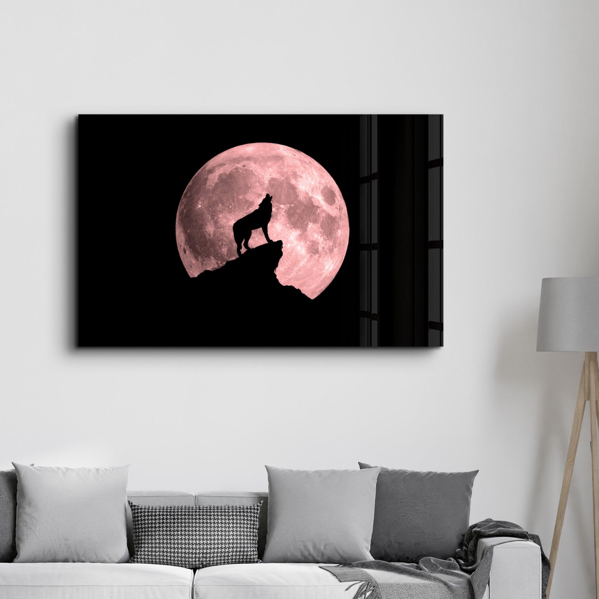 Wolf and Moon | Glass Wall Art - Artdesigna