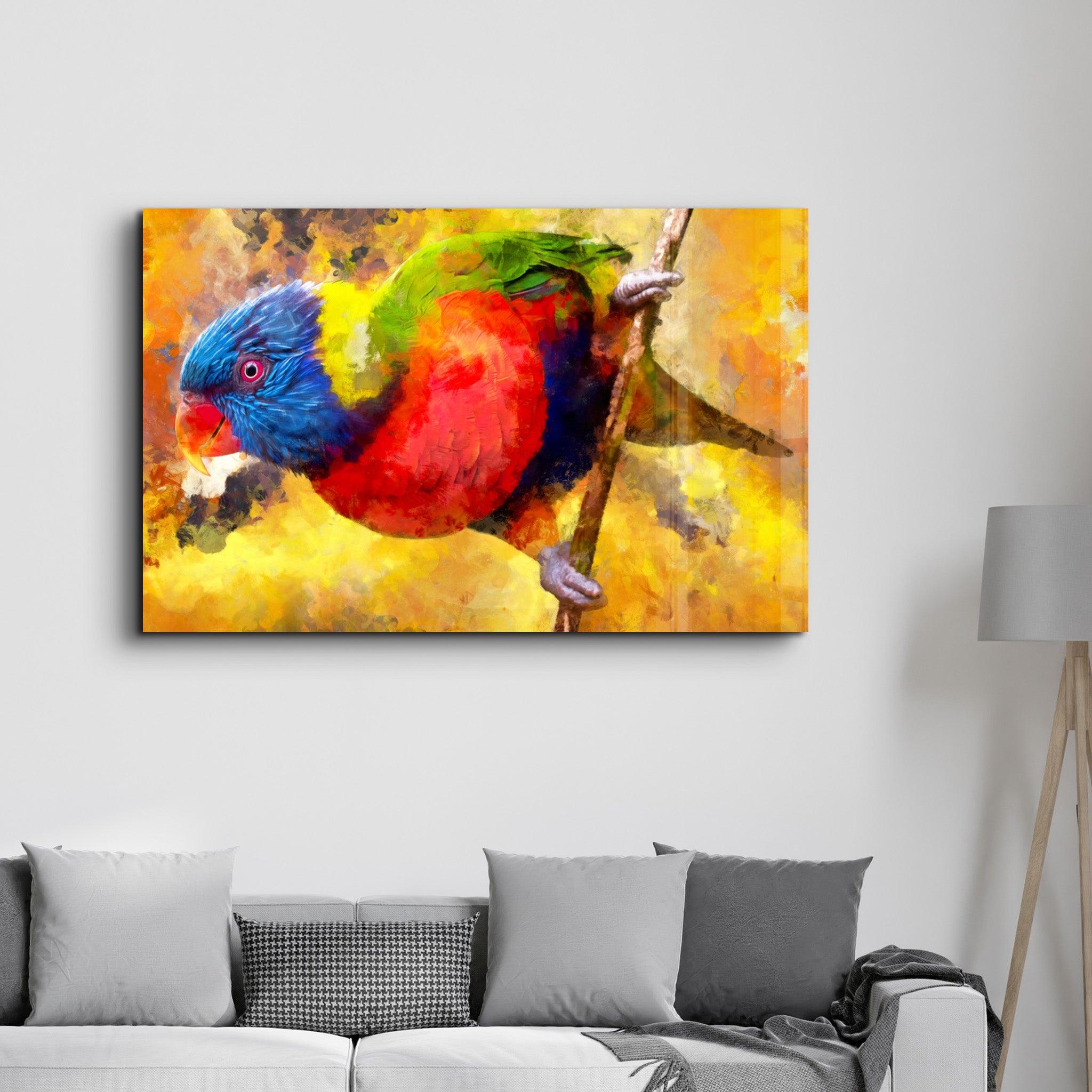 Abstract Colorful Parrot | Glass Wall Art - Artdesigna