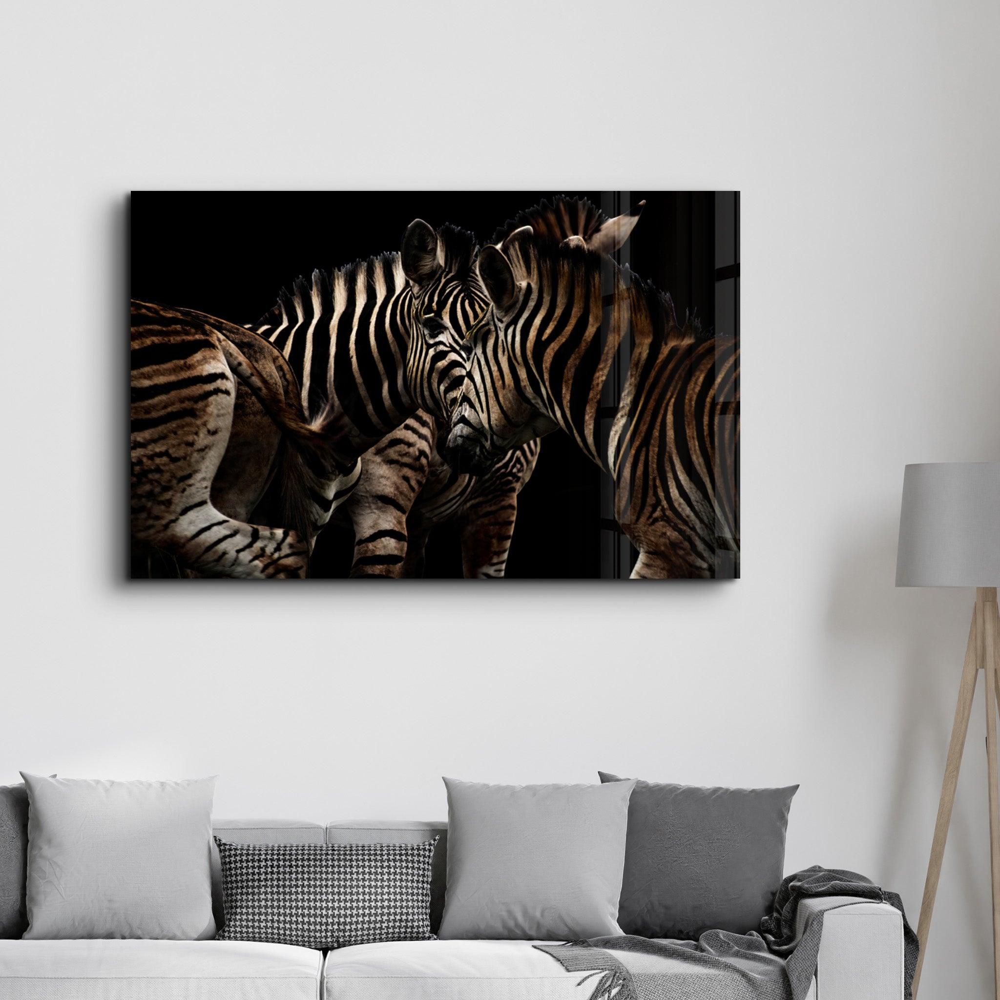 Zebra Family | Glass Wall Art - Artdesigna