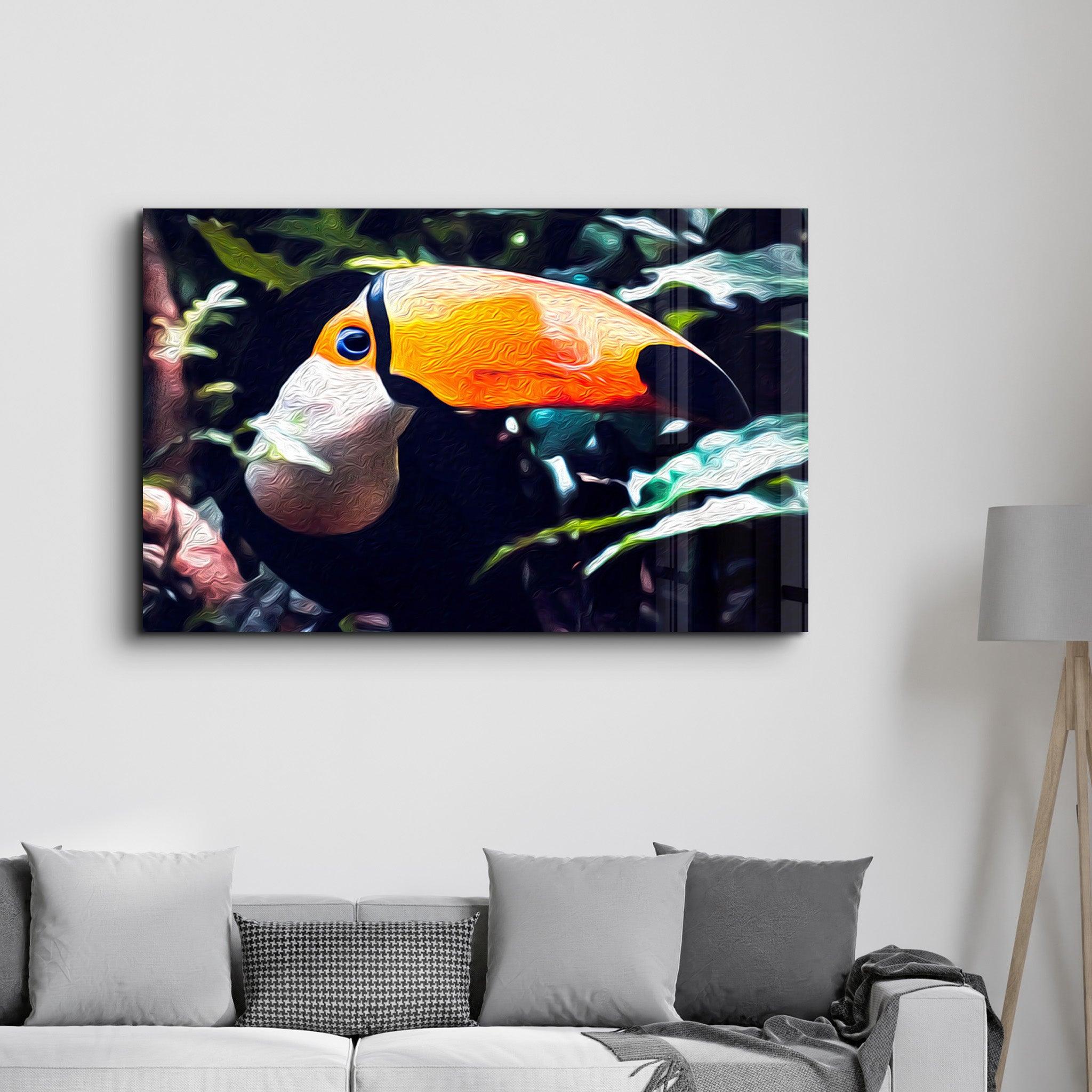 Pelican in Nature | Glass Wall Art - Artdesigna