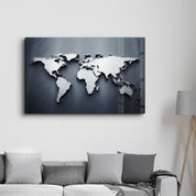 Metallic Blue World Map | Glass Wall Art - Artdesigna