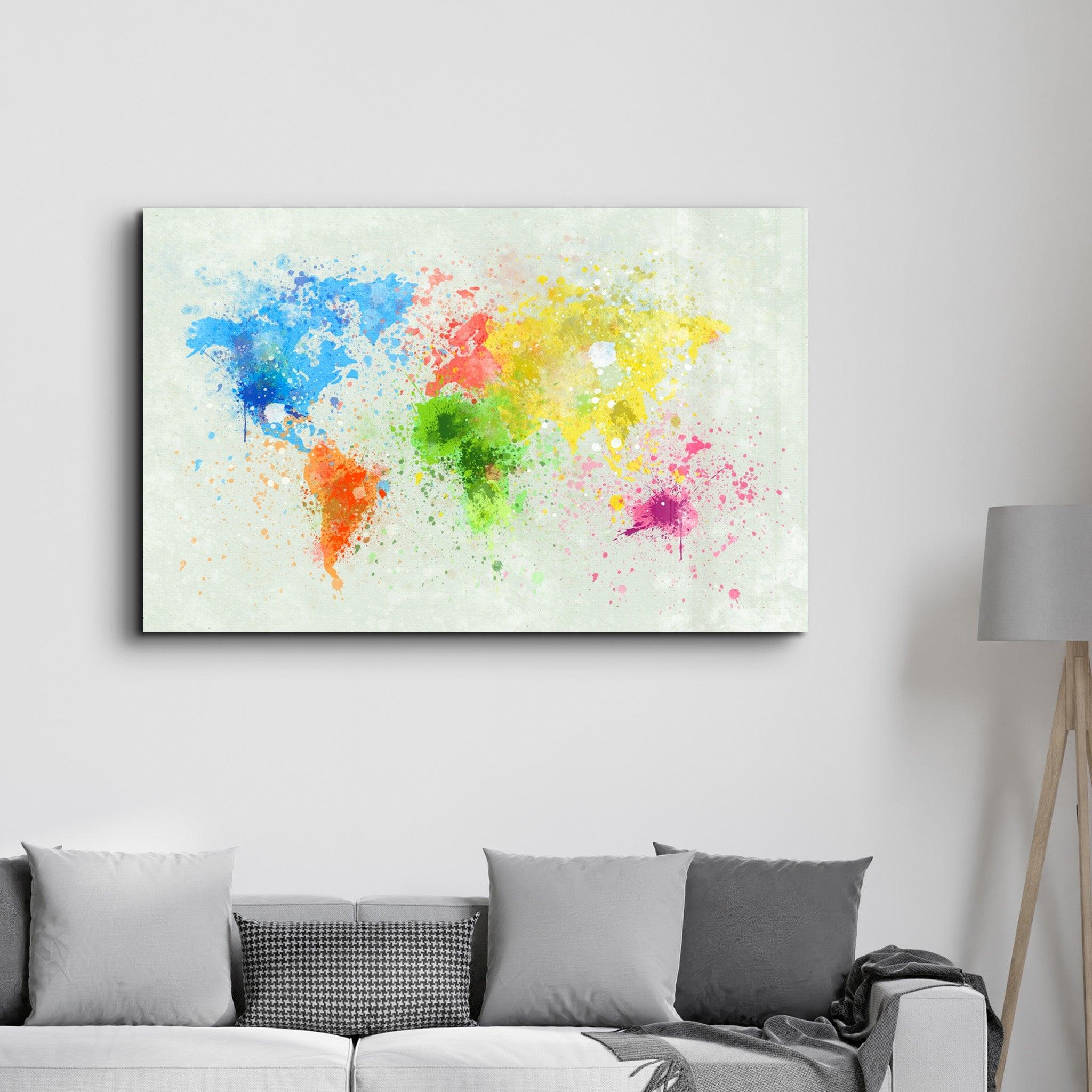 Rainbow World Map | Glass Wall Art - Artdesigna