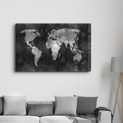 Black Wold Map | Glass Wall Art - Artdesigna