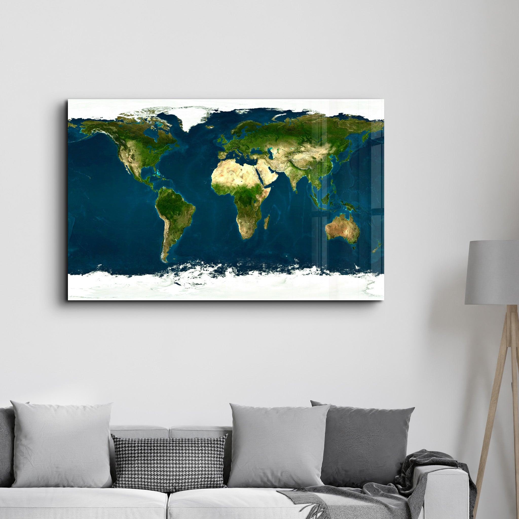 Satellite World Map | Glass Wall Art - Artdesigna