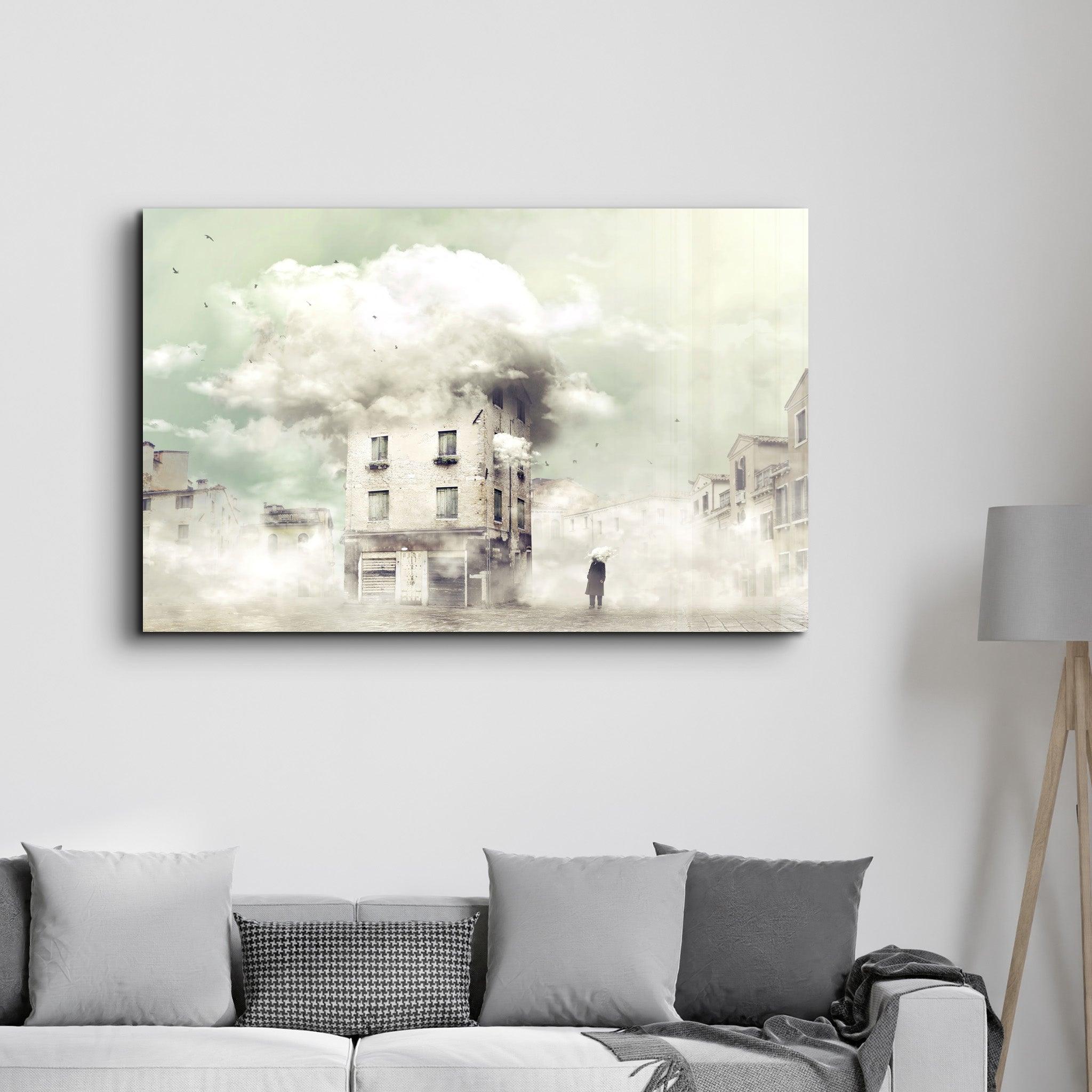 The Foggy Building | Glass Wall Art - Artdesigna