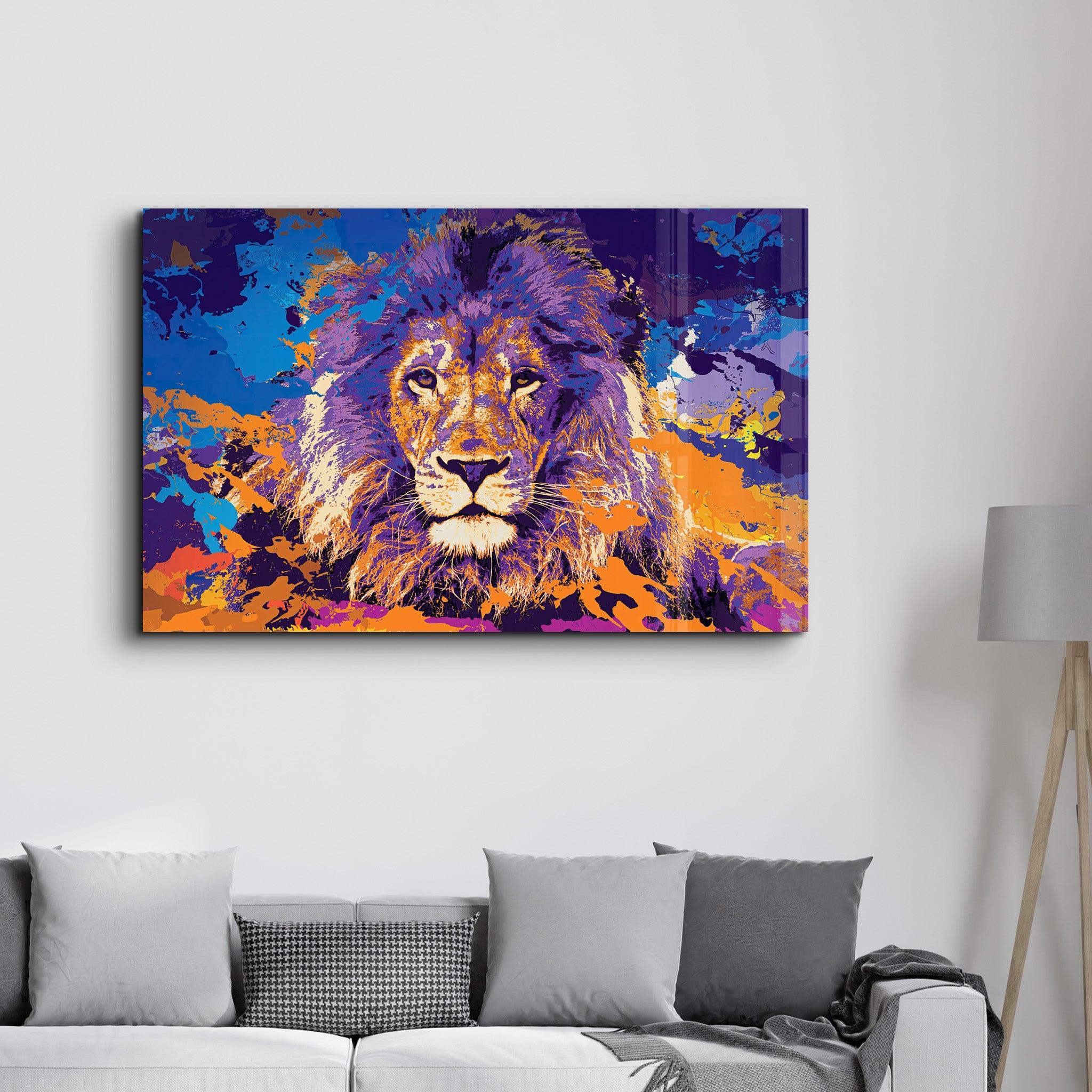 The Lion In Colors | Glass Wall Art - Artdesigna