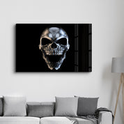 Silver Skull | Glass Wall Art - Artdesigna