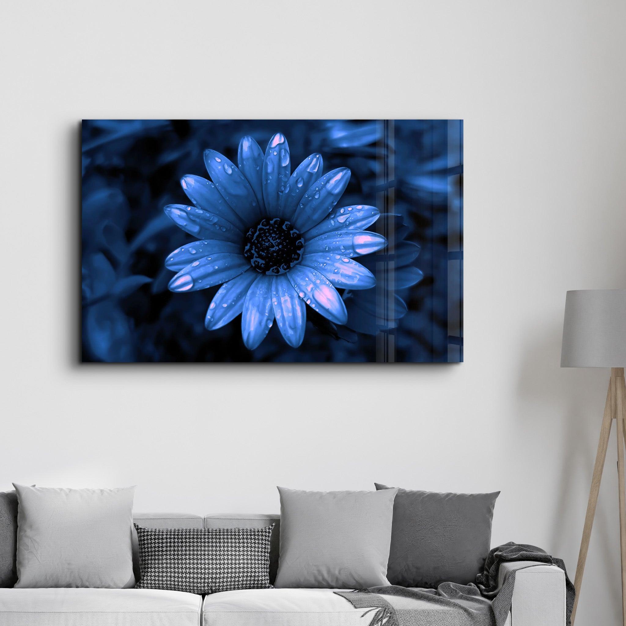 Blue Daisy | Glass Wall Art - Artdesigna