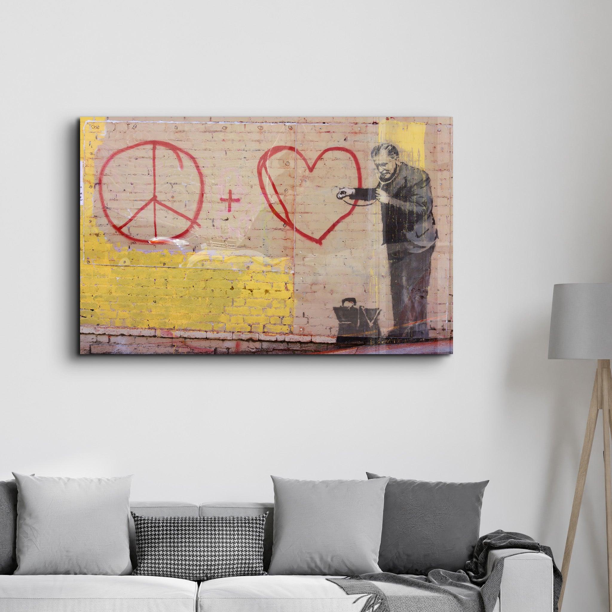 Banksy - Love and Peace | Glass Wall Art - Artdesigna