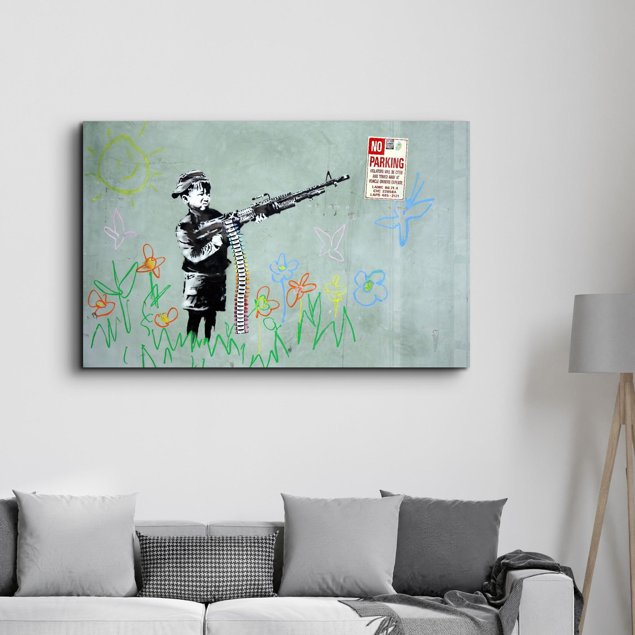 Banksy - No Parking | Glass Wall Art - Artdesigna