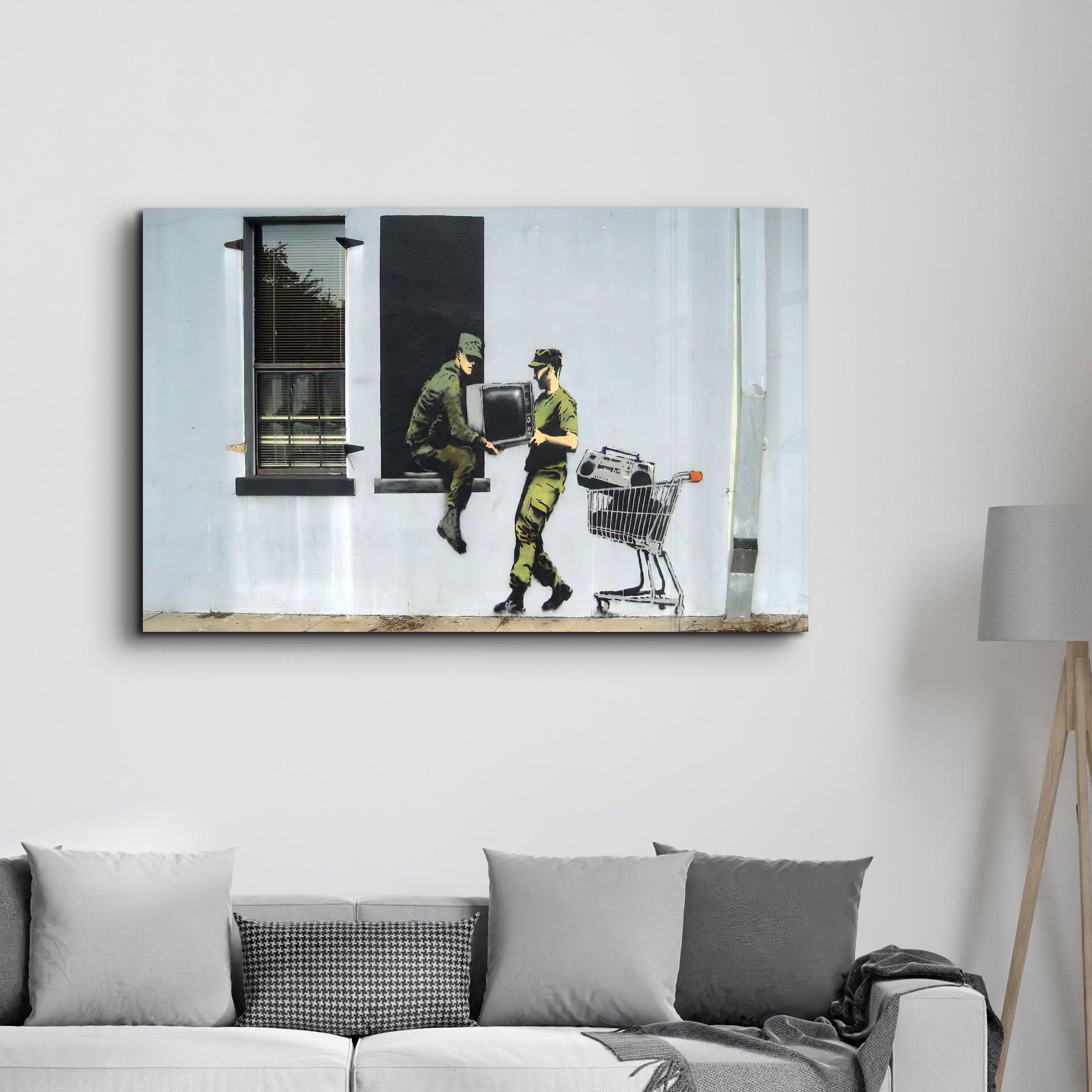 Banksy - Looting Soldiers | Glass Wall Art - Artdesigna