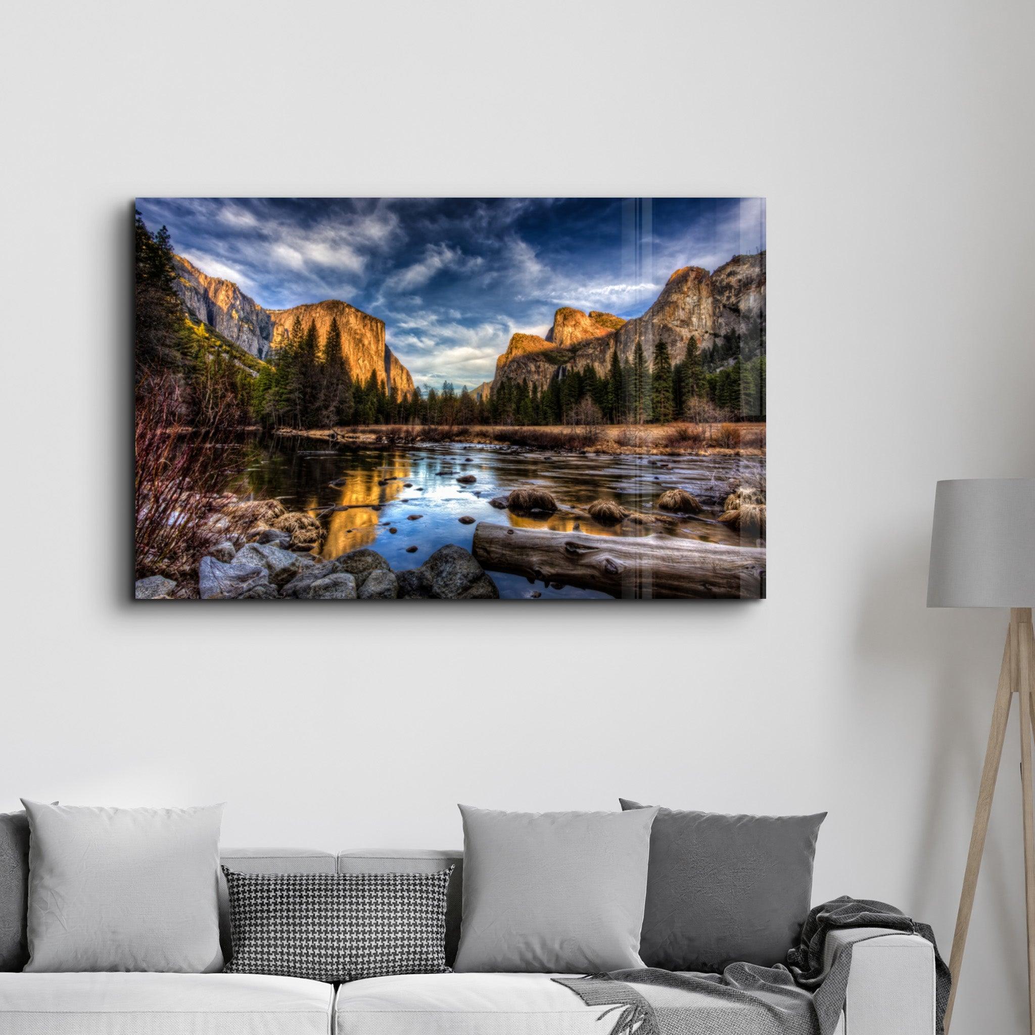 Yosemite Valley - Lake | Glass Wall Art - Artdesigna