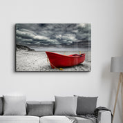 Red Sailing Boat | Glass Wall Art - Artdesigna