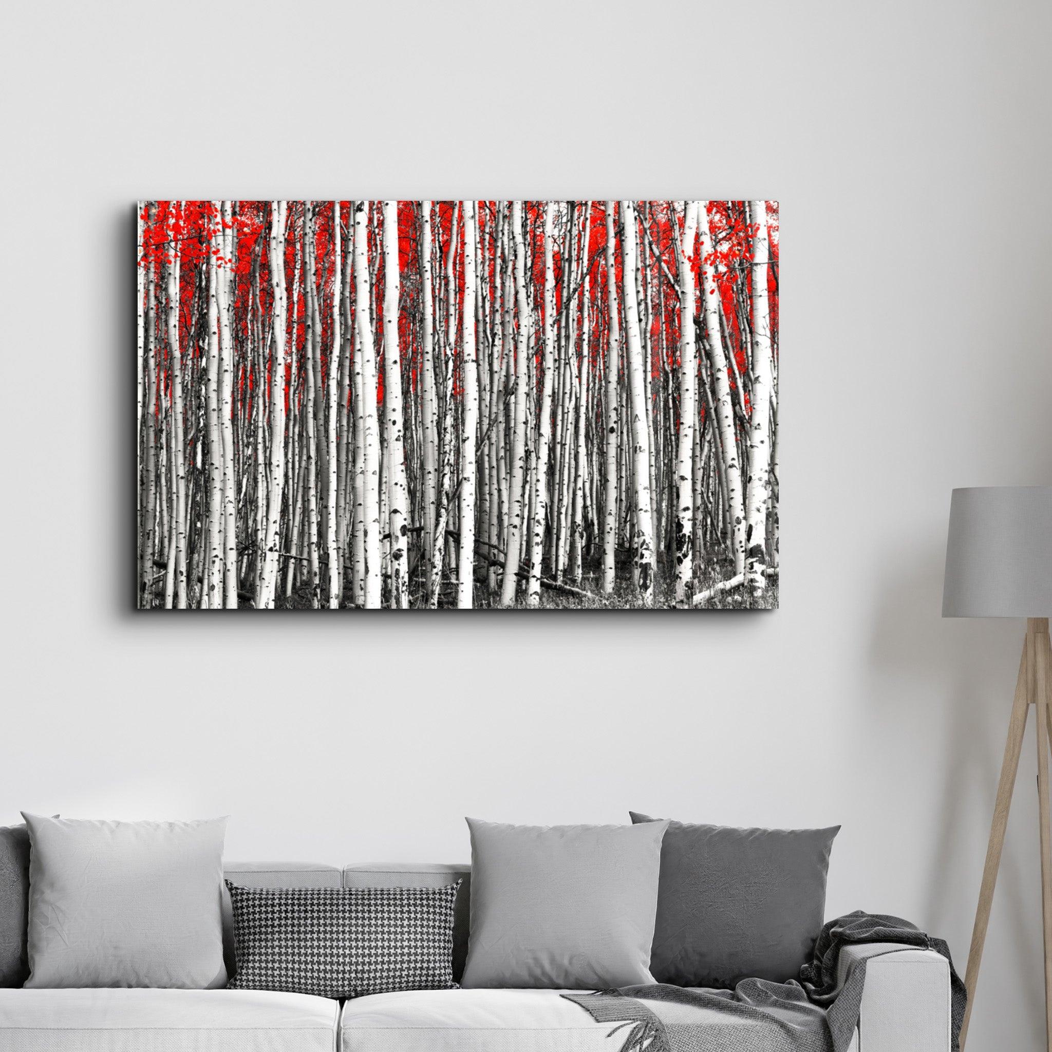 Big Red Forest | Glass Wall Art - Artdesigna