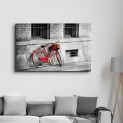 Red Bicycle Retro | Glass Wall Art - Artdesigna