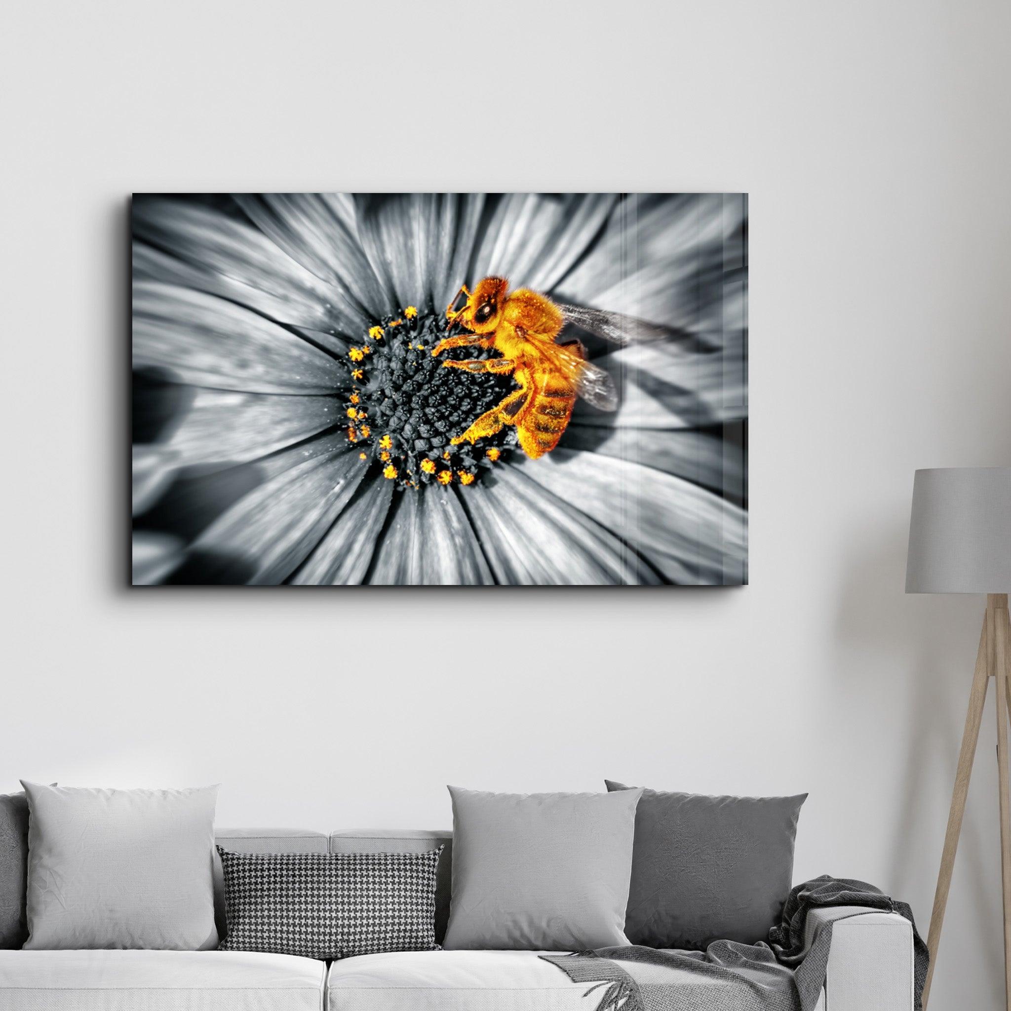 Honey Bee | Glass Wall Art - Artdesigna