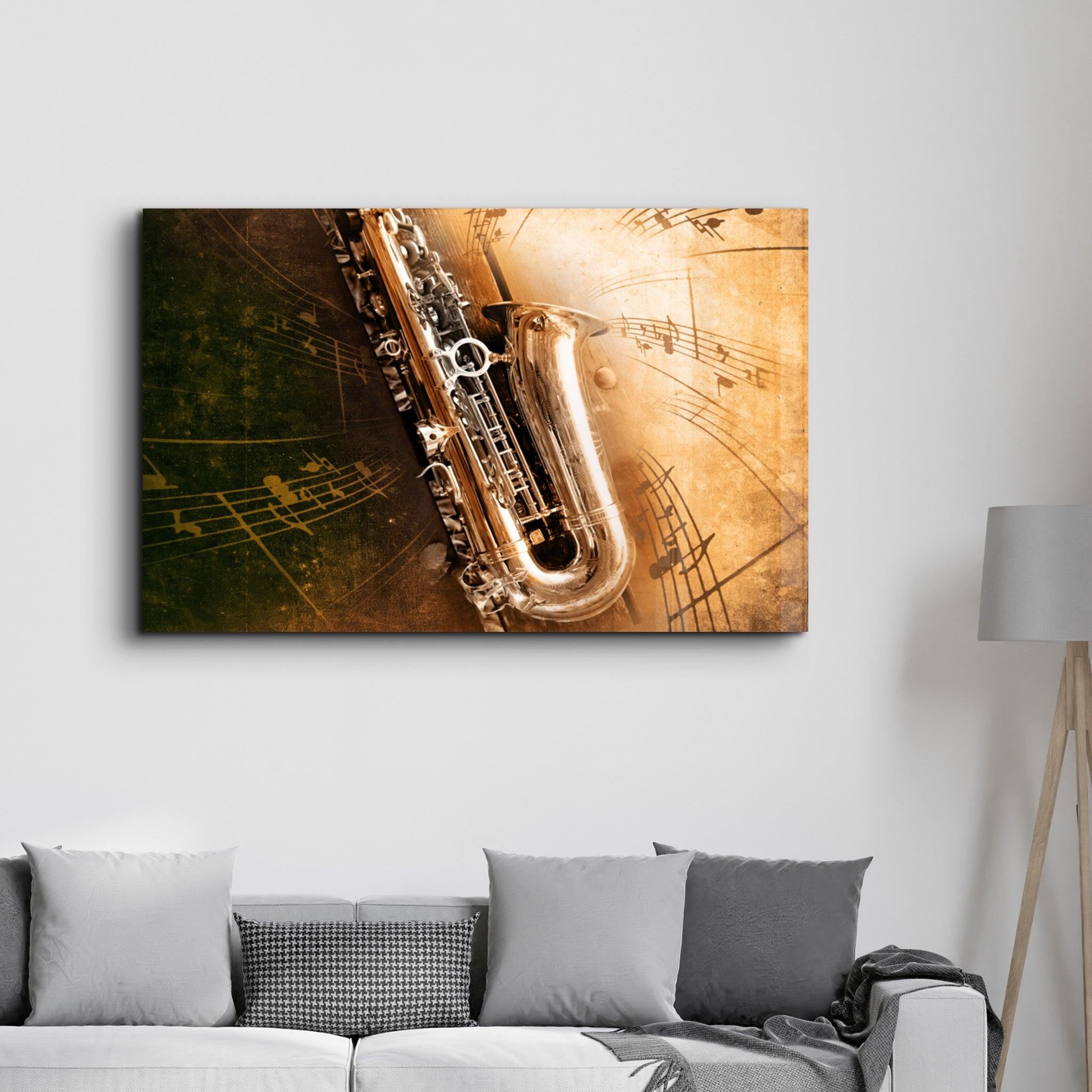 Music (Saxophone) | Glass Wall Art - Artdesigna