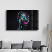 Neon Glow: The Silent Muse | Glass Wall Art - Artdesigna