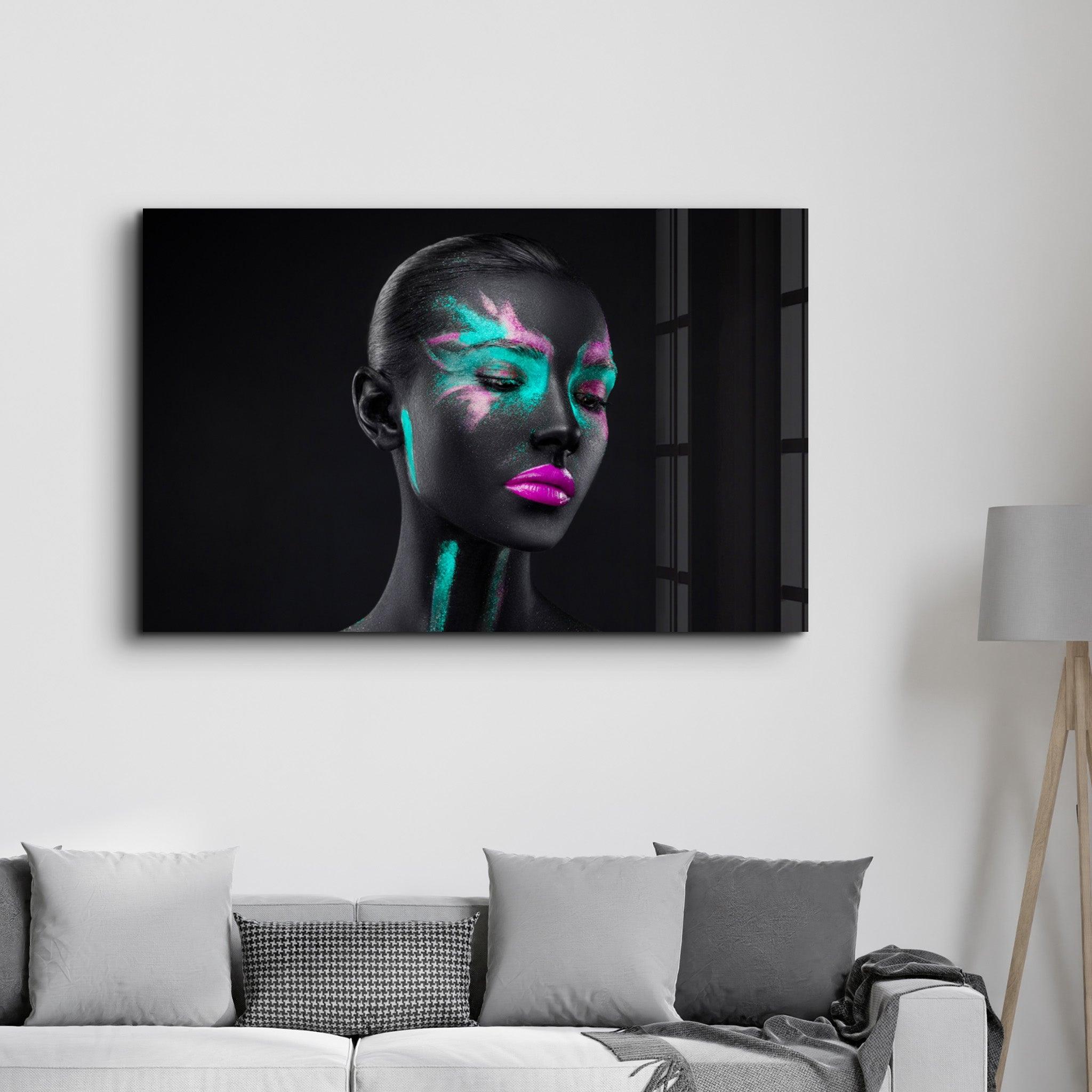 Neon Glow: The Silent Muse | Glass Wall Art - Artdesigna