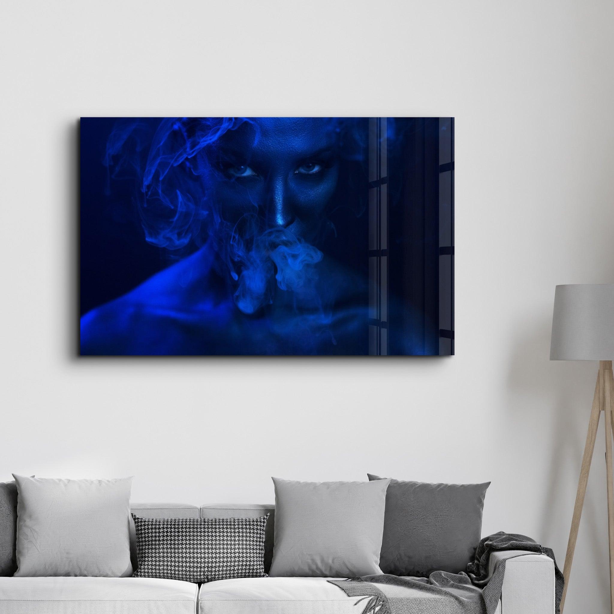 Smoke and Woman | Glass Wall Art - Artdesigna