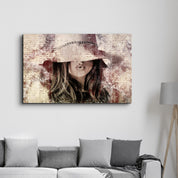 Girl in Retro Hat | Glass Wall Art - Artdesigna