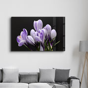 Purple Flowers | Glass Wall Art - Artdesigna