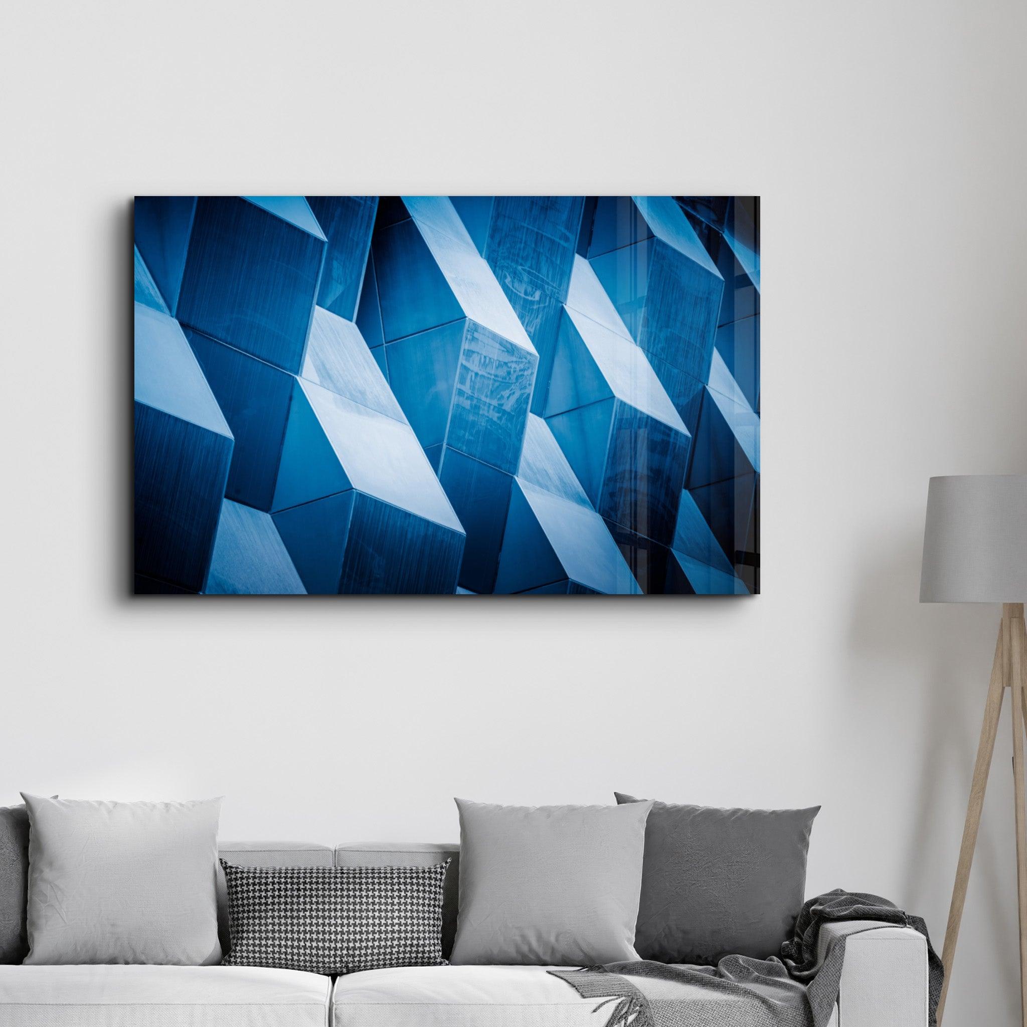 Geometric Shapes Blue | Glass Wall Art - Artdesigna