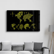 World Map Black-Yellow | Glass Wall Art - Artdesigna