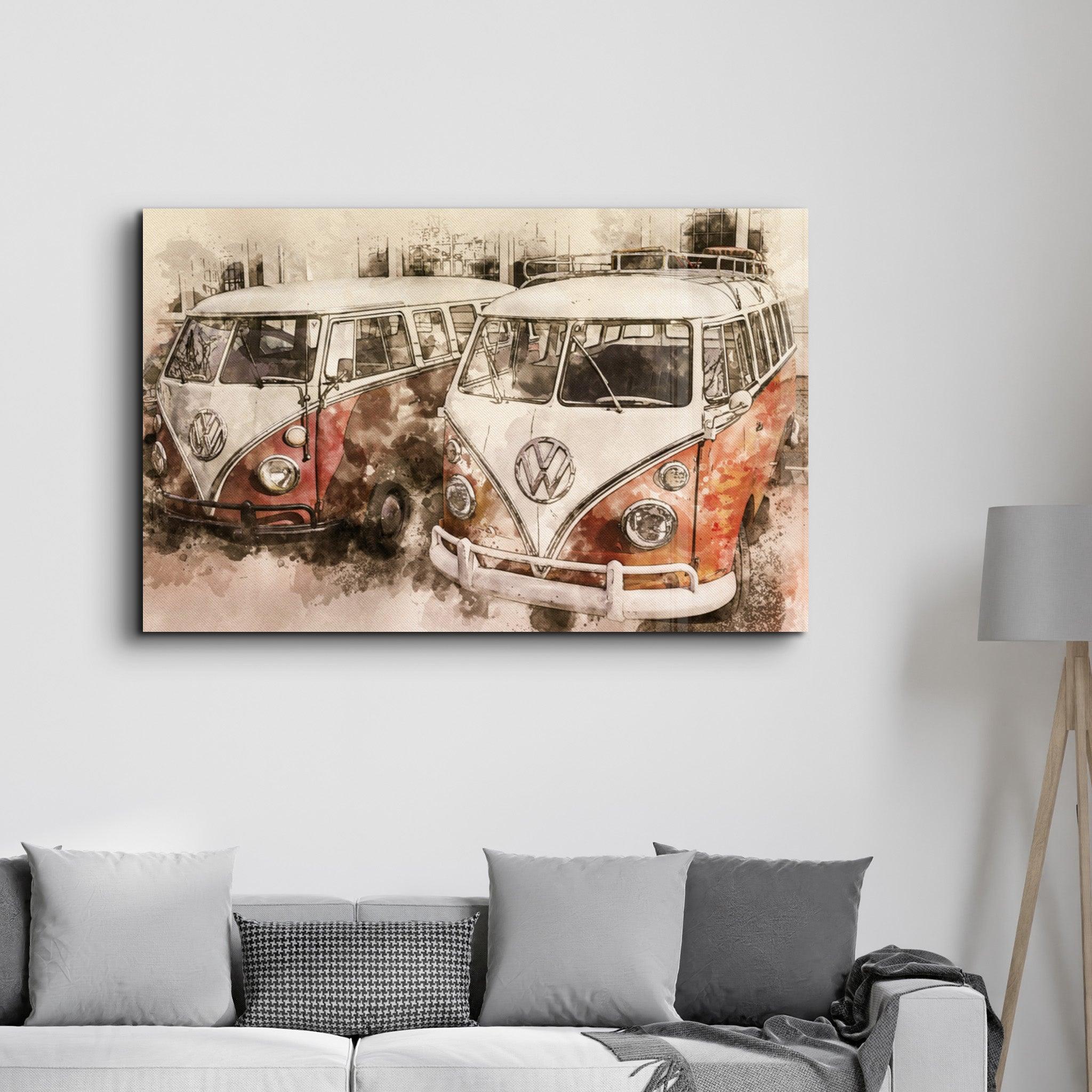 The Classic Red Minibus | Glass Wall Art - Artdesigna