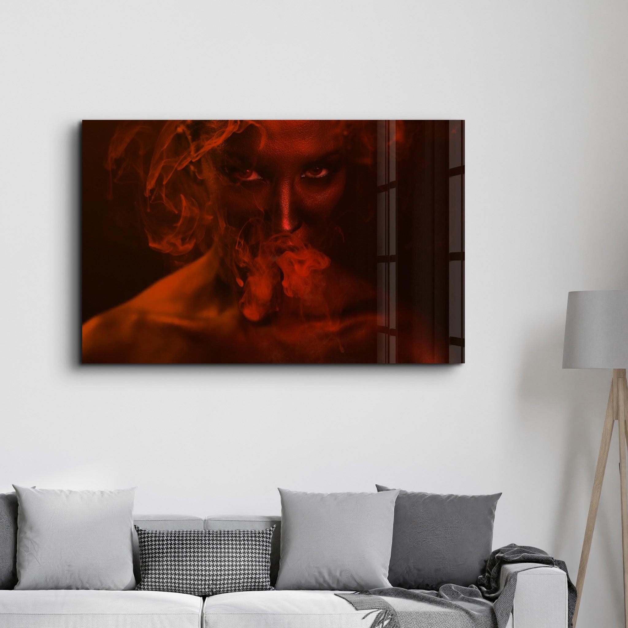 Smoke and Woman V2 | Glass Wall Art - Artdesigna