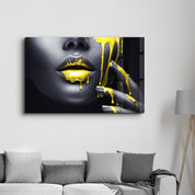 Yellow Lips V2 | Glass Wall Art - Artdesigna