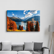 Lake and Mountain Landscape | Glass Wall Art - Artdesigna