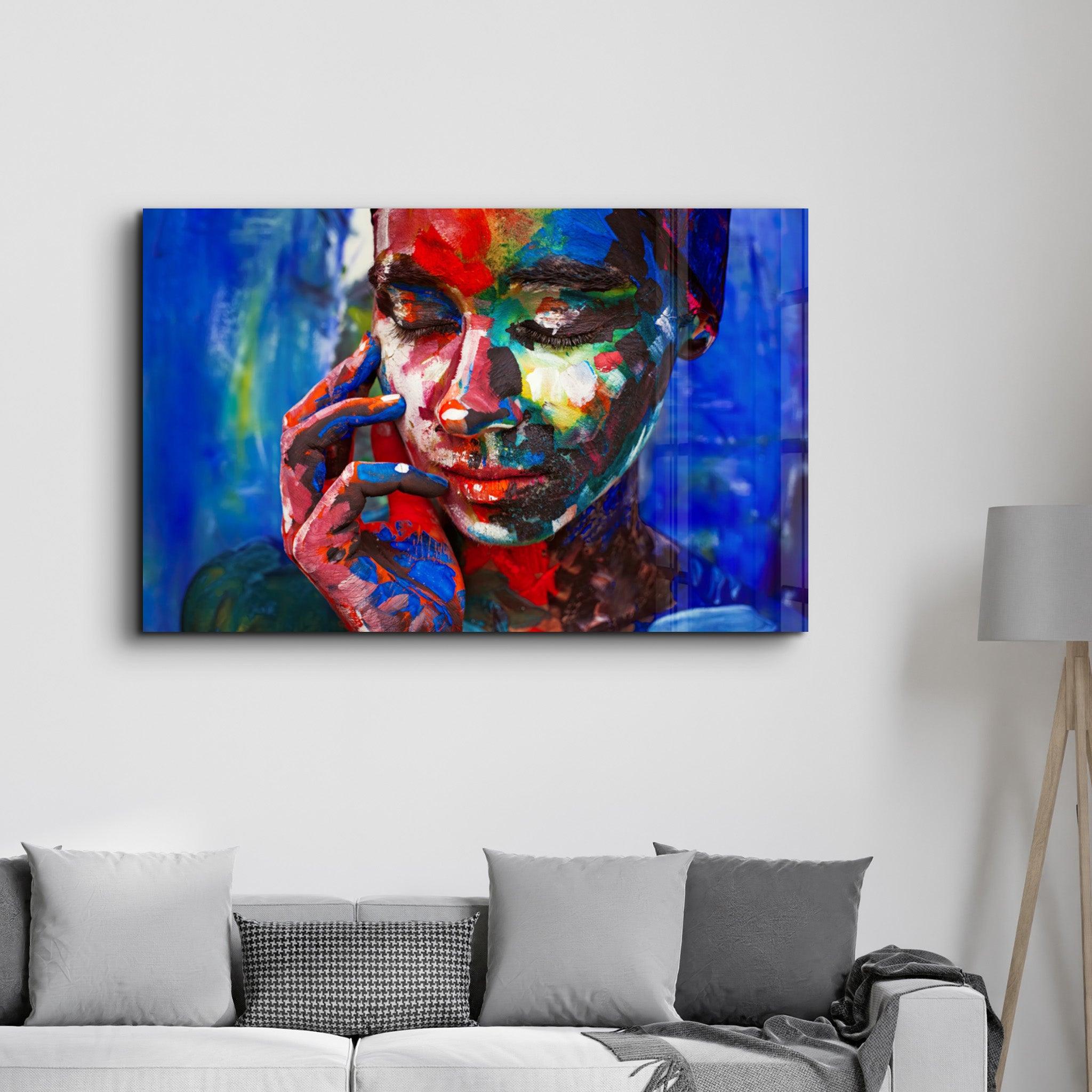 Abstract Colors Woman Portrait | Glass Wall Art - Artdesigna