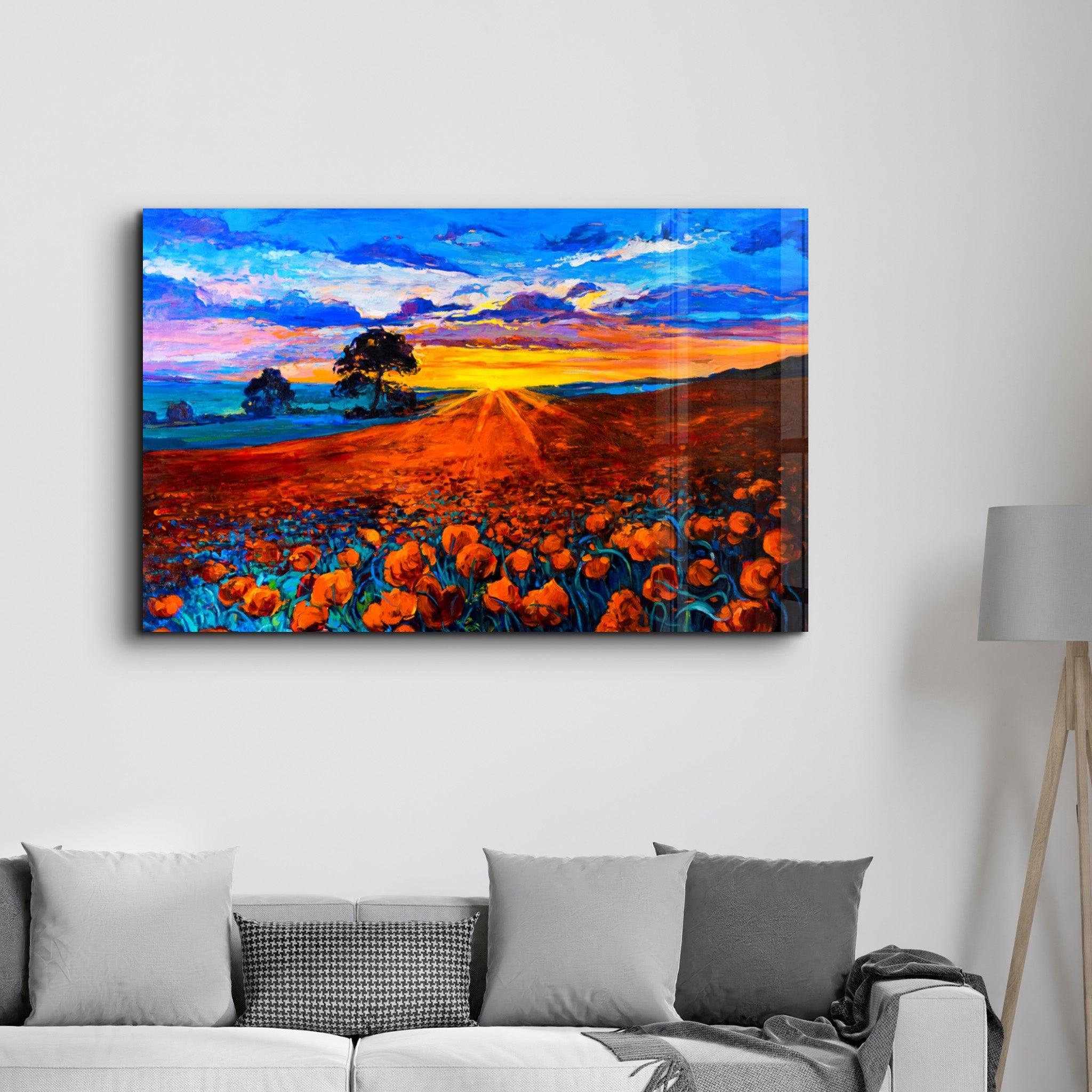 Oil Sunset | Glass Wall Art - Artdesigna