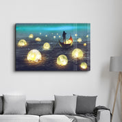 Lights on the Sea | Glass Wall Art - Artdesigna