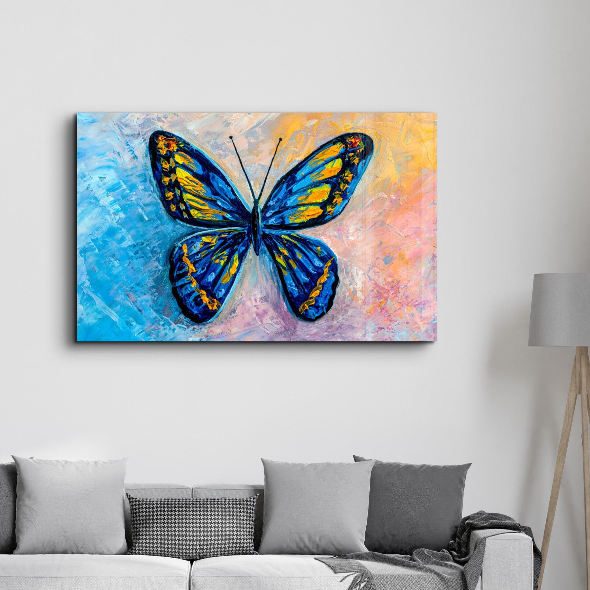 Twilight Wings: The Blue Monarch | Glass Wall Art - Artdesigna