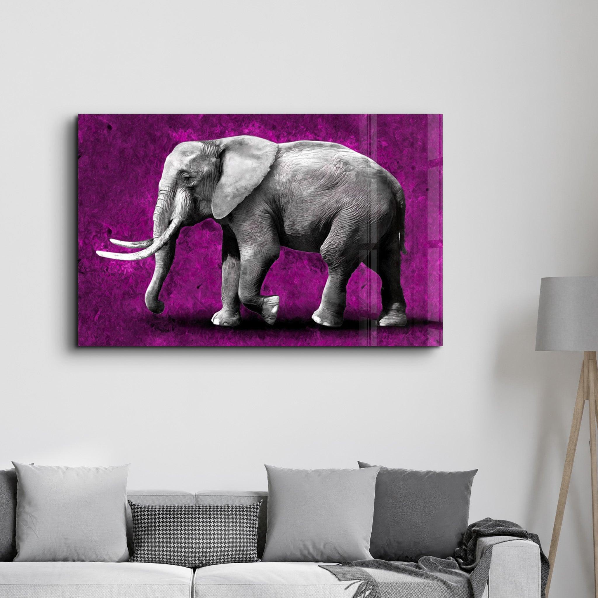 Elephant Purple | Glass Wall Art - Artdesigna