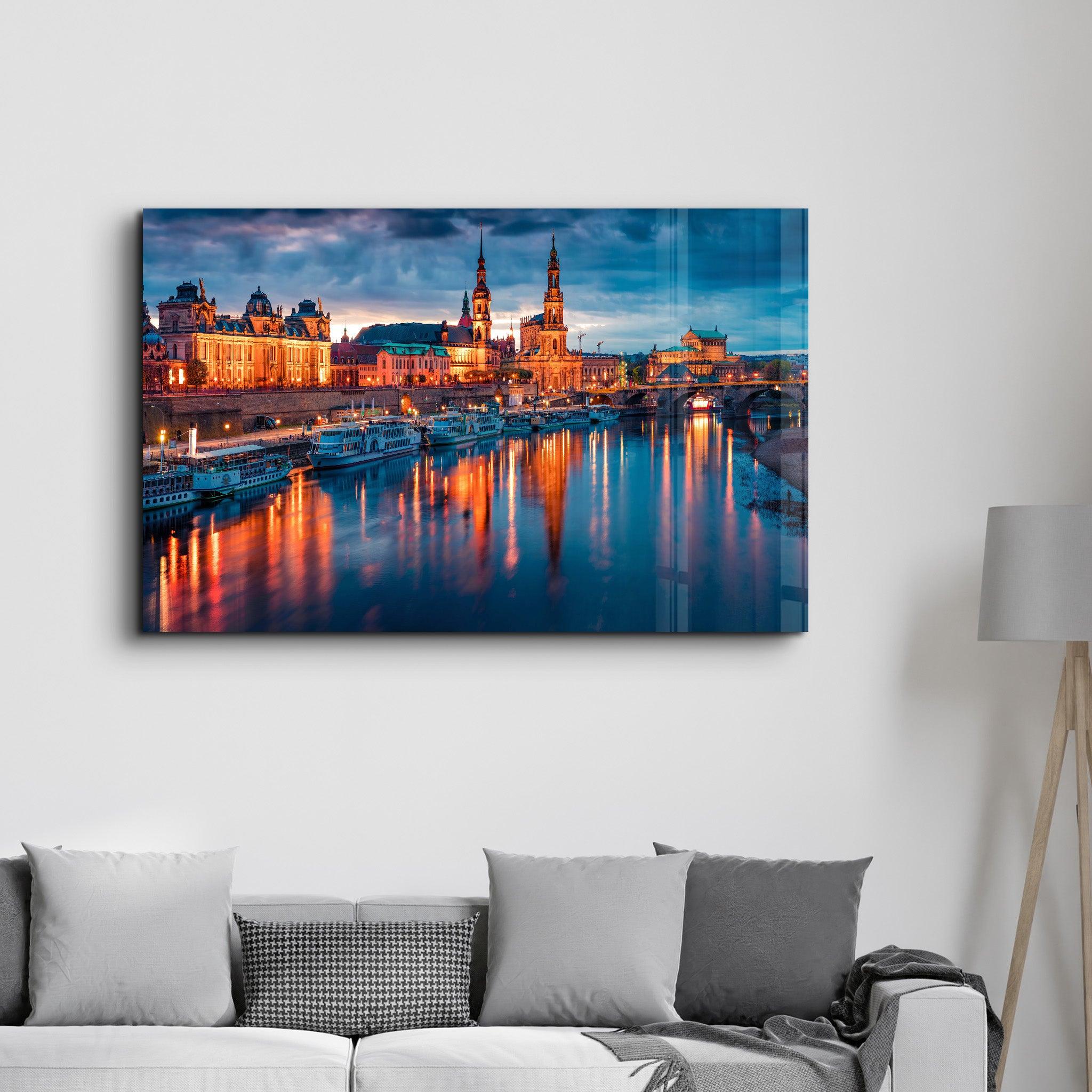 Elbe river in Dresden, Saxony, Germany, Europe | Glass Wall Art - Artdesigna