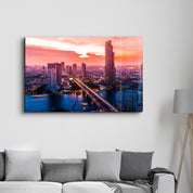 Beautiful cityscape Bangkok business district and residential. In the twilight, Thailand | Glass Wall Art - Artdesigna