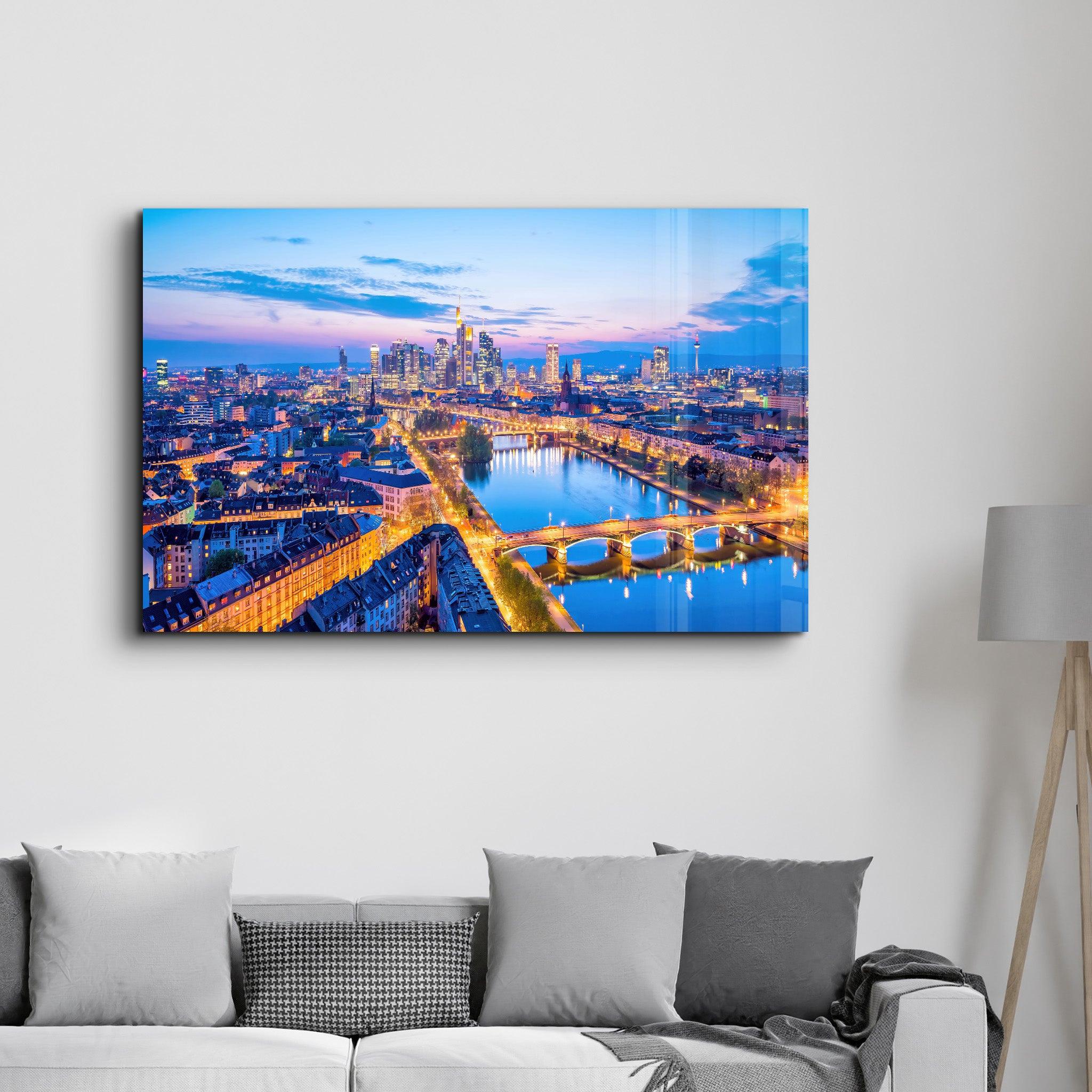 Frankfurt Skyline, Germany | Glass Wall Art - Artdesigna