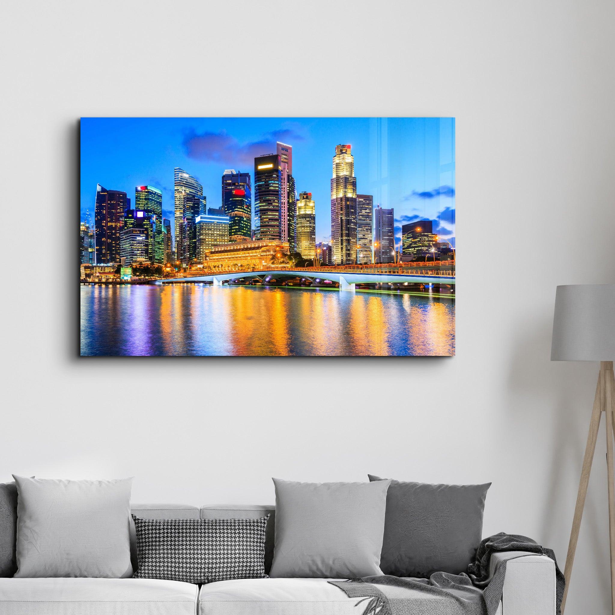 Singapore city skyline | Glass Wall Art - Artdesigna