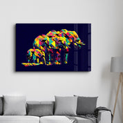 Colormix Elephant Family | Glass Wall Art - Artdesigna