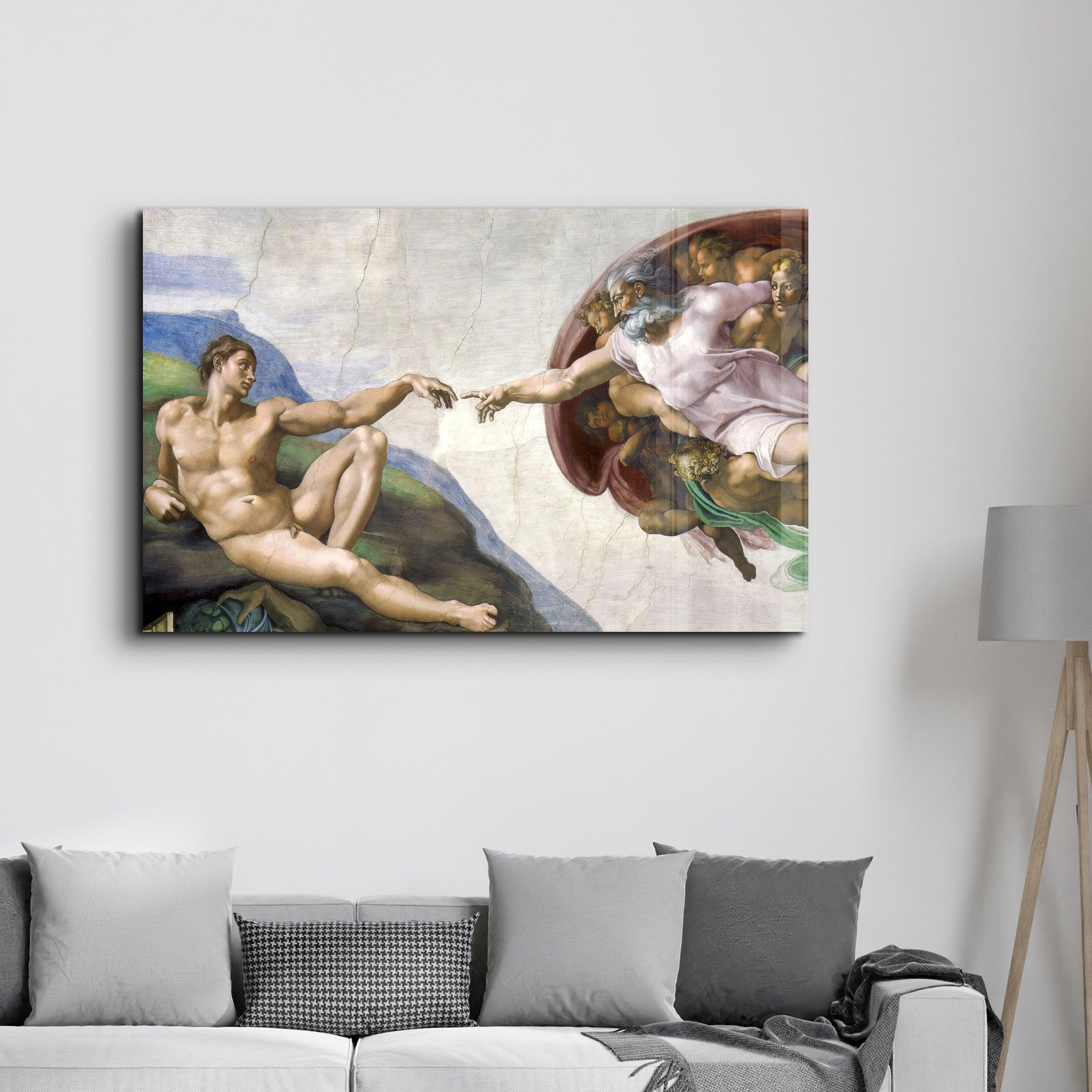 Michelangelo - The Creation of Adam | Glass Wall Art - Artdesigna