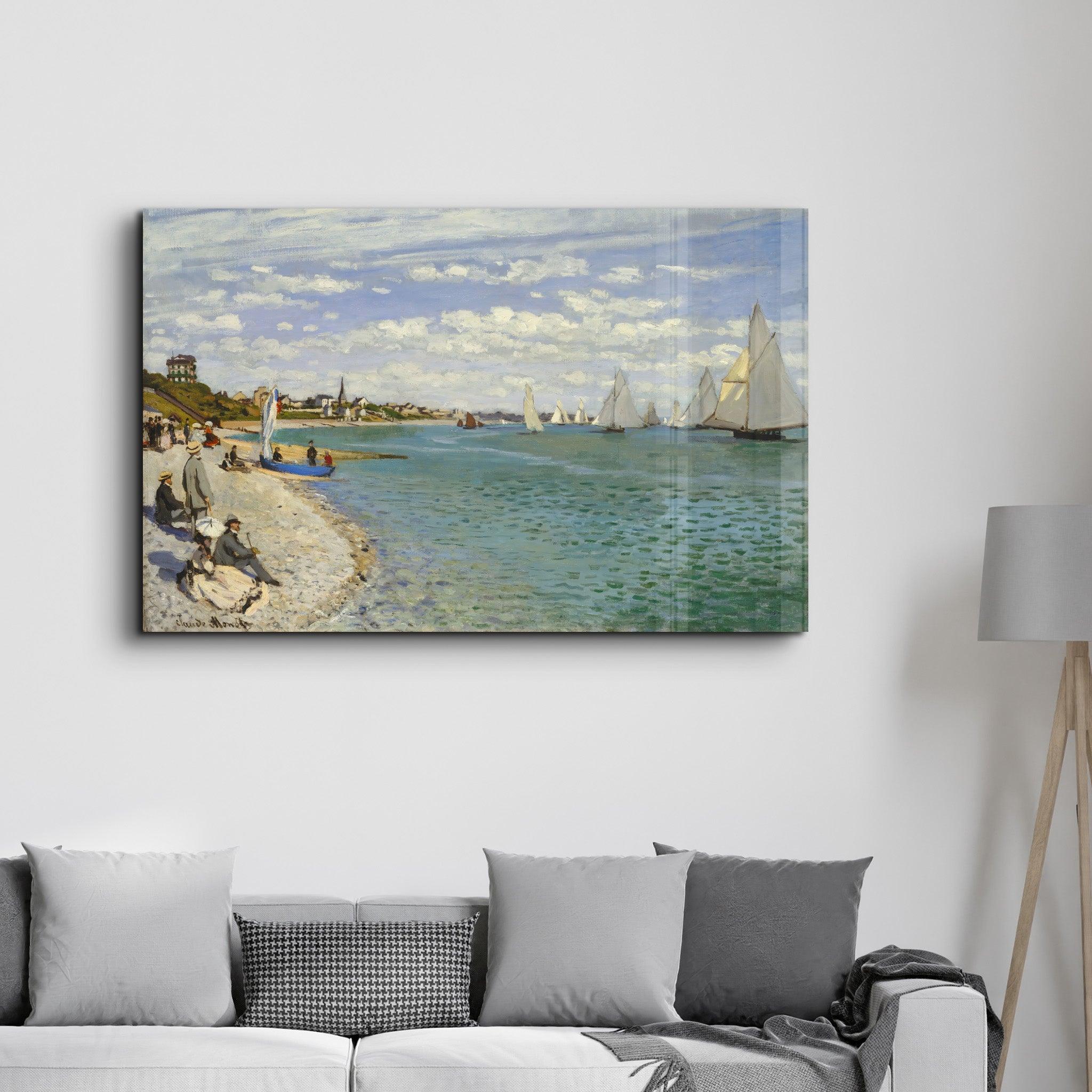 Regatta at Sainte-Adresse (1867) by Claude Monet | Glass Wall Art - Artdesigna