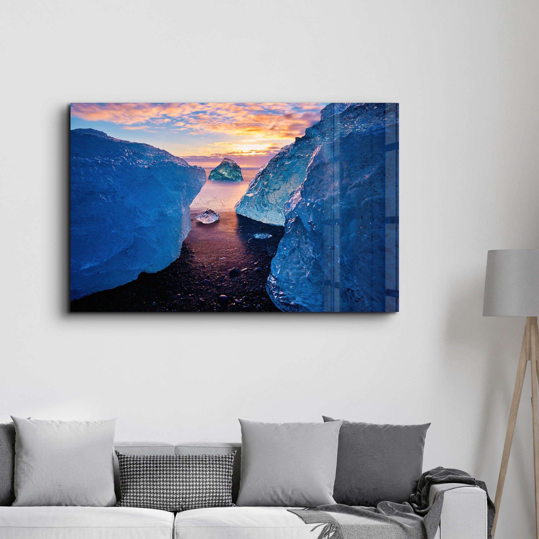 Between the Glaciers | Glass Wall Art - Artdesigna