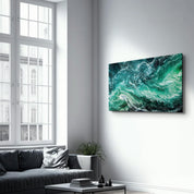 Green Waves | Glass Wall Art - Artdesigna