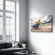 Boat On the Beach | Glass Wall Art - Artdesigna