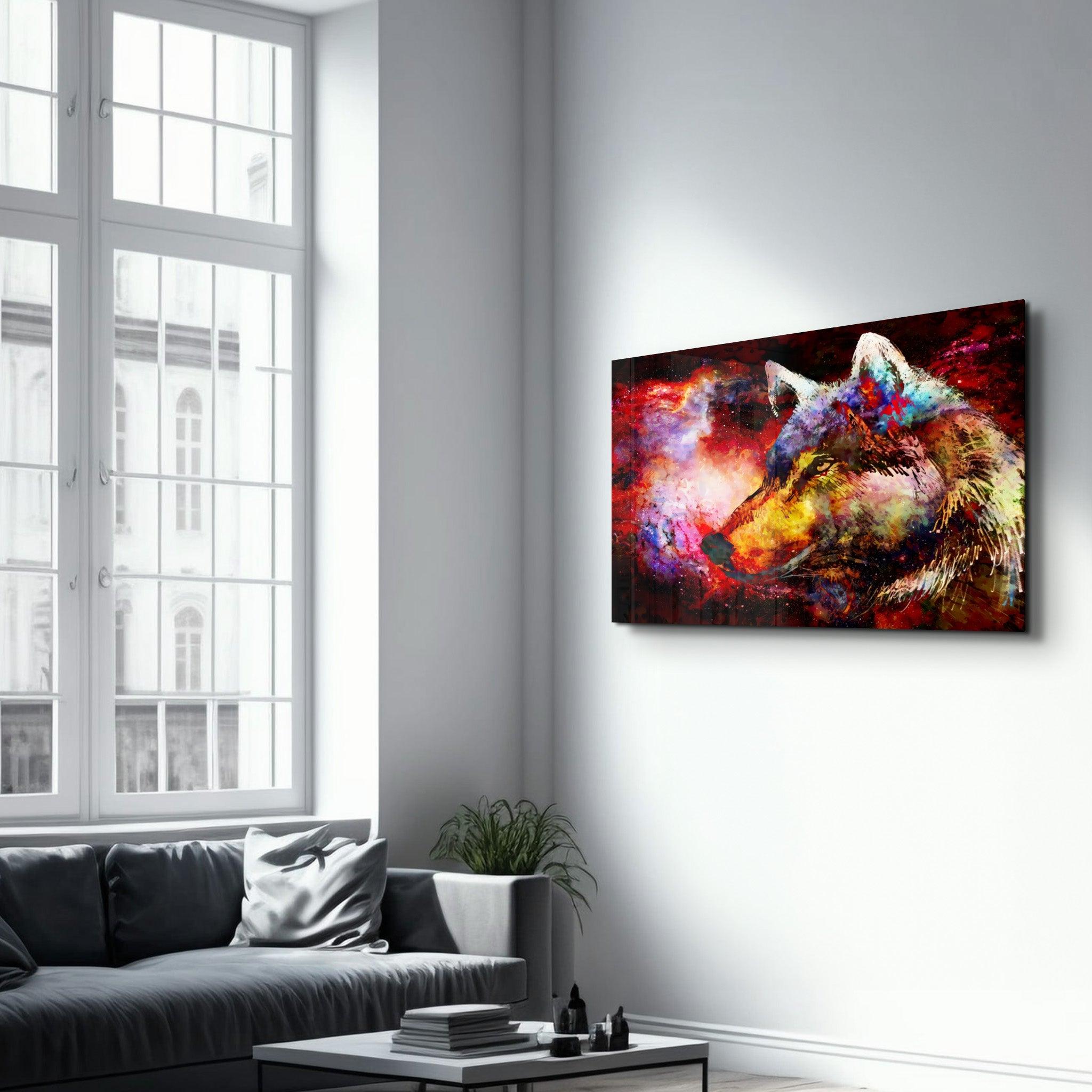 Abstract Colorful Wolf | Glass Wall Art - Artdesigna