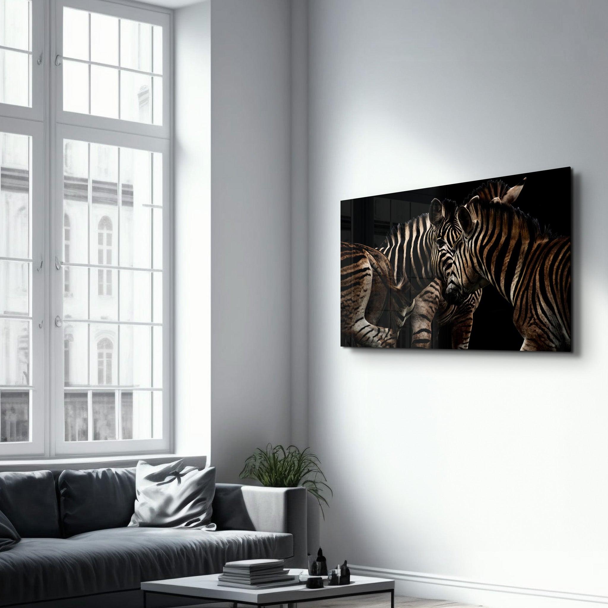 Zebra Family | Glass Wall Art - Artdesigna